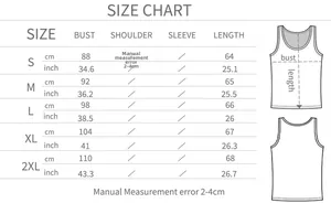 Size chart with bust and length measurements in cm and inch for brown checkered tank top