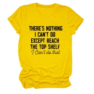 Detailed flat lay of a ginger yellow crew neck cotton T-shirt with black slogan print