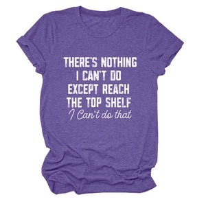 Detail showing high quality heather purple fabric and white typography on the women's t-shirt