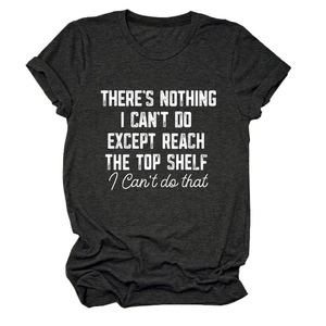 Detail of grey crewneck T-shirt showing rolled sleeve edges and white printed quote