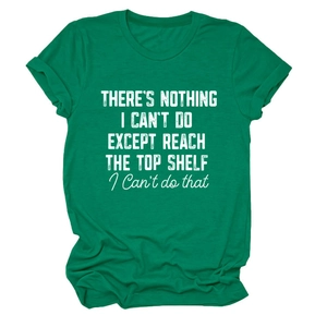 Detail of soft cotton dark green t-shirt featuring humor text print on the chest