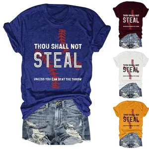 Women's T-Shirt Short Sleeve Round Neck Cotton Blend Baseball Printed Graphic Slogan Casual Vintage American Style Tops