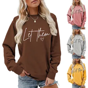 Women Crew Neck Sweatshirt Let Them Heart Print Pullover Loose Casual Cotton Blend Long Sleeve Top