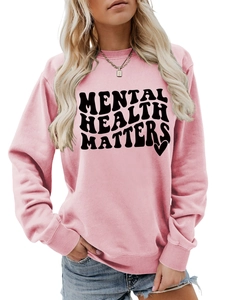 Detailed view of pink mental health matters sweatshirt with ribbed cuffs and soft cotton fabric