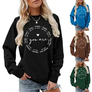 Damen Sweatshirt Langarm Rundhals Baumwolle Polyester Lässig Inspirierend Bibelvers Buchstabendruck Pullover Locker