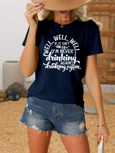 Detail of navy cotton T-shirt featuring WELL WELL WELL white typographic text print