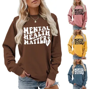 Mental Health Matters Sweatshirt Cotton Polyester Crew Neck Long Sleeve Casual Pullover Aesthetic Top For Women