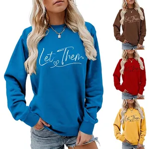 Women's Sweatshirt Round Neck Long Sleeve Let Them Letter Heart Print Casual Loose Pullover Streetwear Cotton Blend Fashion