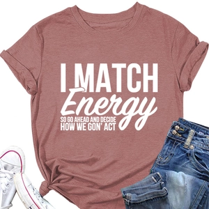 T-shirt rose en coton à plat avec imprimé I MATCH ENERGY et manches retroussées