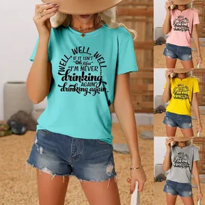 Women Short Sleeve T-Shirt Cotton Blend Crew Neck Funny Letter Print Graphic Tee Casual Loose Daily Top