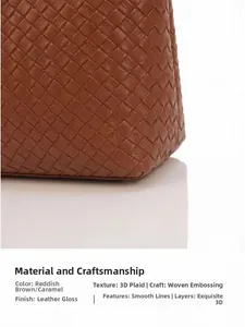 Detailed view of woven caramel leather texture and intricate embossed checkered pattern