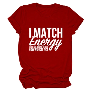 T-shirt rouge en coton à manches courtes avec inscription I MATCH ENERGY blanche imprimée