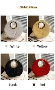 Detailed grid of crocodile texture handbags in white, yellow, black and red colors