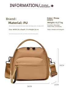 Detailed size specifications and multi-pocket layout for khaki PU leather handbag
