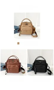 Nylon crossbody bags displayed in khaki, brown, and black colors for daily travel