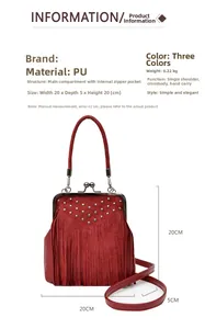 Parametri dimensionali della borsa a tracolla rossa in pelle PU con nappe e rivetti