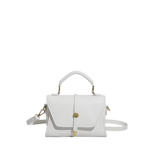 Elegant white pebbled leather mini crossbody bag with golden clasp and top handle