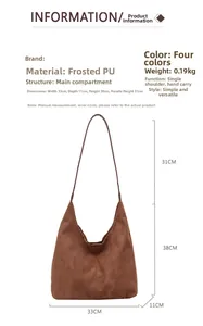 Detailed size chart for brown faux leather hobo tote showing 33x11x38cm dimensions
