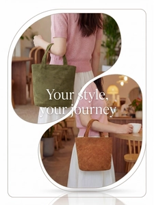 Detail of olive green and brown suede tote bags showing soft texture and modern shape