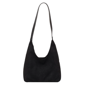 Minimalist black faux suede hobo bag for women with large capacity and shoulder strap