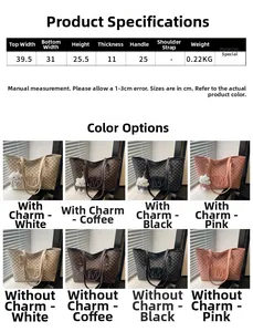 Size chart showing large tote bag dimensions and letter print color options