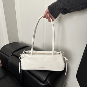 Sac À Épaule En Cuir PU Vintage Sac Baguette Sous Le Bras Avec Ruban Nœud Latéral Fermeture Éclair Pour Femme