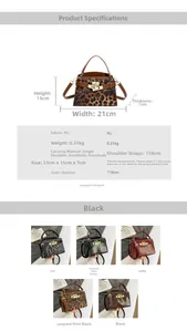 Detailed size chart and specifications for the PU leather trapezoidal handbag