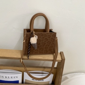 Leopard Print Baguette Underarm Bag PU Leather Vintage Fashion Casual Crossbody With Plush Pendant For Women