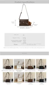 Detailed size specifications and color variants of the vintage PU leather messenger bag