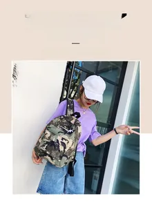 Outdoor leisure camouflage nylon backpack featuring adjustable straps and front zipper pocket