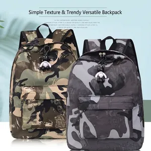 Waterproof nylon camouflage backpack for men and women with cute bear pendant charm