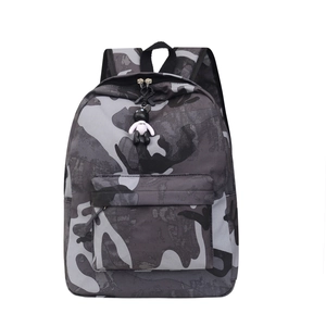 Unisex camouflage nylon backpack with large capacity and cartoon panda keychain