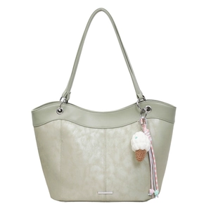 Light green faux leather tote bag with litchi texture and cute ice cream charm
