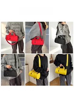 Multi-angle shots of lightweight fitness travel bags in red, black, and yellow colors