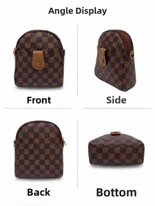 Detailed views of the brown checkered mini crossbody phone bag from multiple angles