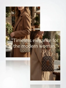 Close-up of stylish checkered crossbody phone bags for women in brown and beige tones