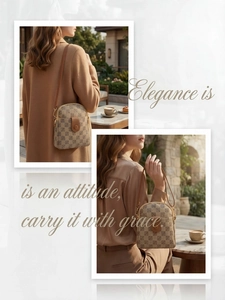 Chic mini crossbody phone bag in khaki checkered pattern shown in lifestyle scenes