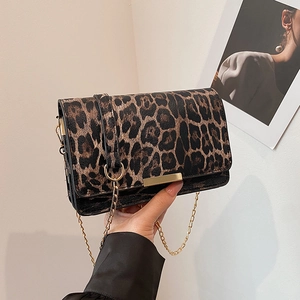 Leopardenmuster Umhängetasche PU Leder Mode Quadratische Schultertasche Mit Metallkettenriemen Für Frauen