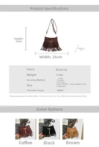 Spécifications détaillées de taille et options de couleur pour le sac bohème à franges