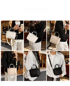 Outdoor street style display of large capacity nylon crossbody bags in three colors