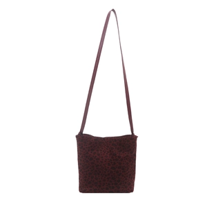 Large leopard print shoulder bag in burgundy suede with elegant animal pattern