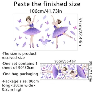 Wandsticker mit tanzenden Ballerinas und lila Federn für das Kinderzimmer Dekor