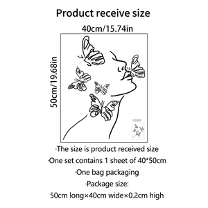 Minimalist black butterfly and female face silhouette wall sticker for home decor
