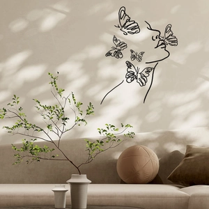Wall Decal PVC Self-Adhesive Minimalist Line Art Woman Face And Butterfly Modern Living Room Bedroom Home Decor
