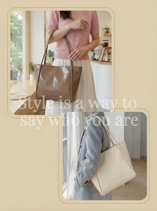 Polished patent leather tote bag in brown and off-white colors for commuting style