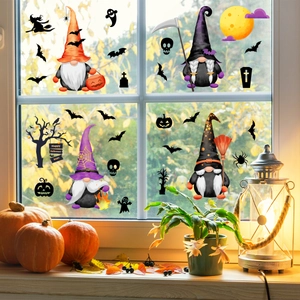 Halloween Gnomes Window Cling Stickers PVC Bat Pumpkin Static Decals For Glass Party Home Holiday Decor Accessories
