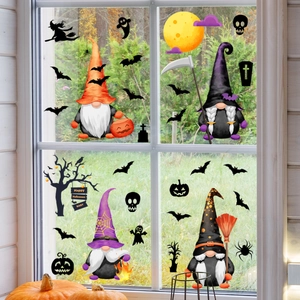 Halloween gnomes static window decals with bats and ghosts for home holiday decor