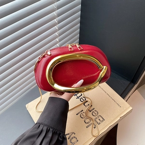 Women Evening Bag PU Patent Leather Oversized Gold Metal Handle Chain Strap Fashion Shiny Crossbody Handbag