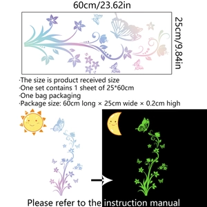 Luminous floral and butterfly wall sticker with colorful glow-in-the-dark PVC design