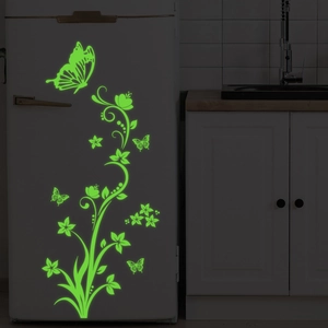 Luminous floral vine and butterfly fridge magnets for glowing home wall decoration